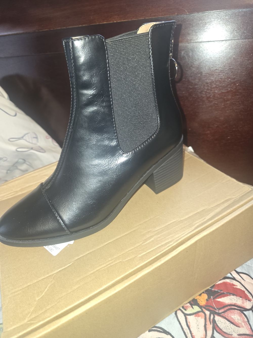 Ella Black Leather Chelsea Ankle Boots with Block Heel